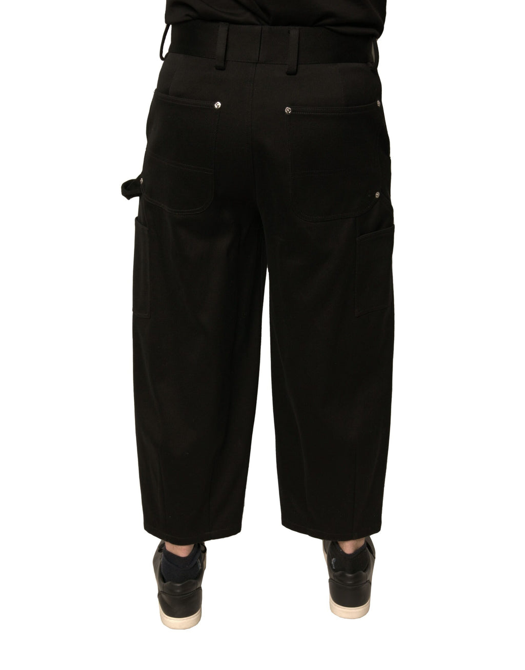 Schwarze Cropped Hose aus Baumwolle mit mittlerer Bundhöhe