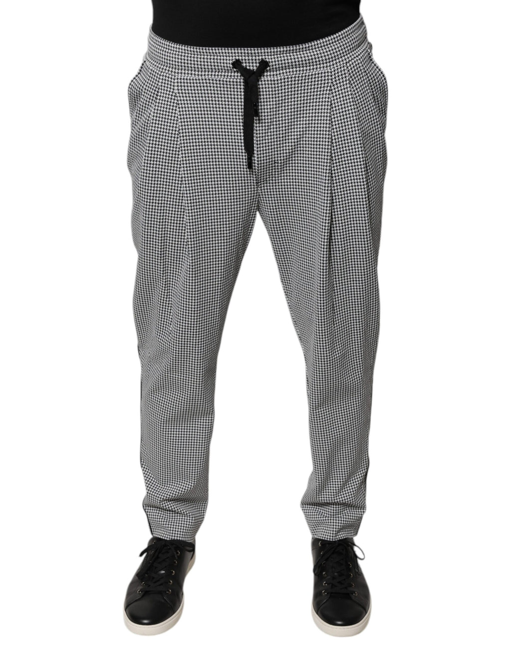 Schwarze und weiße Hahnentritt-Röhrenhose