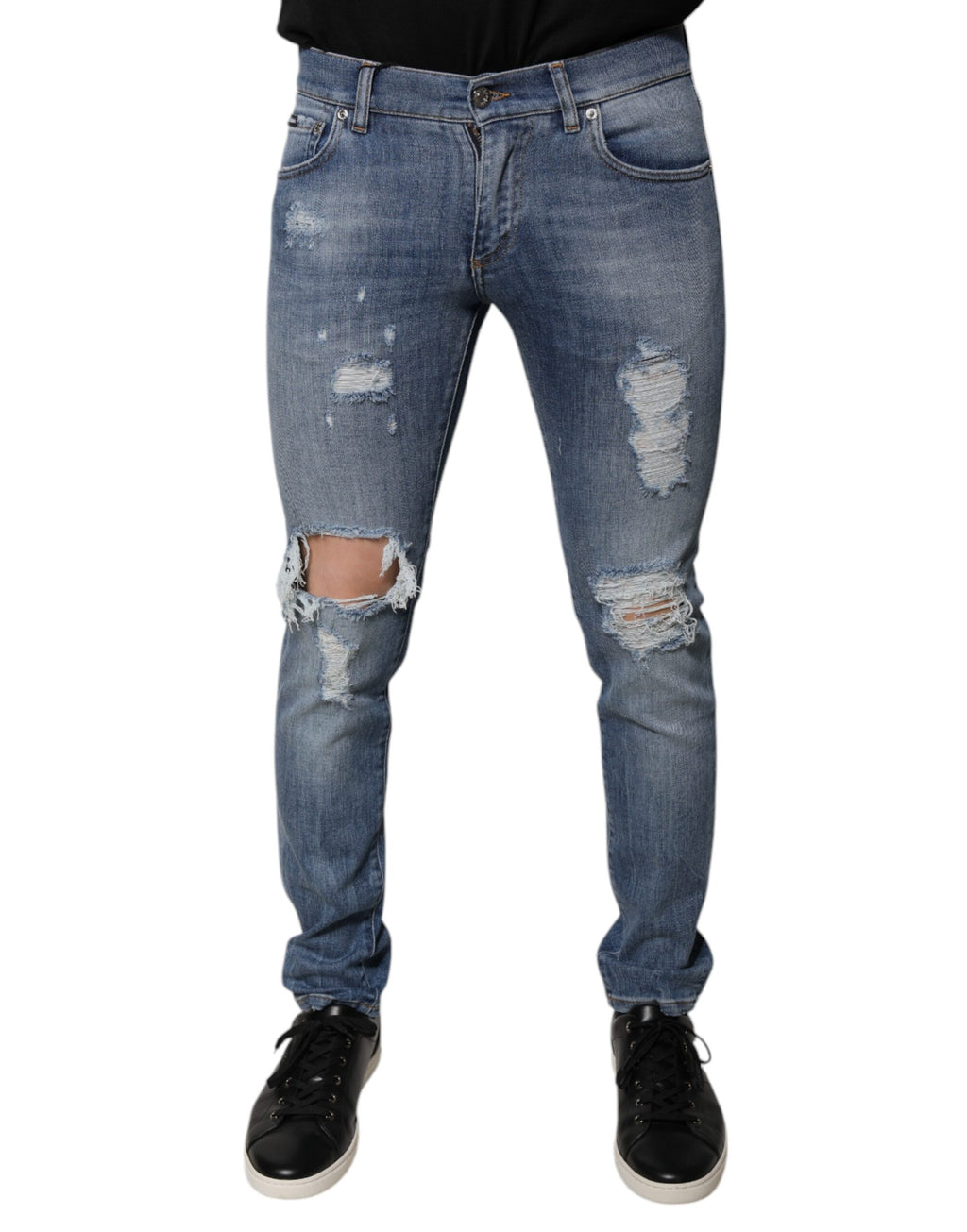 Blaue Used-Stretch-Skinny-Jeans aus Baumwolle