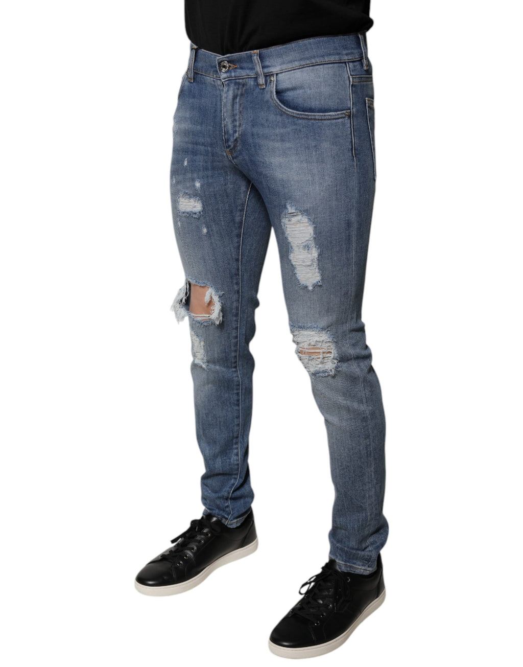 Blaue Used-Stretch-Skinny-Jeans aus Baumwolle