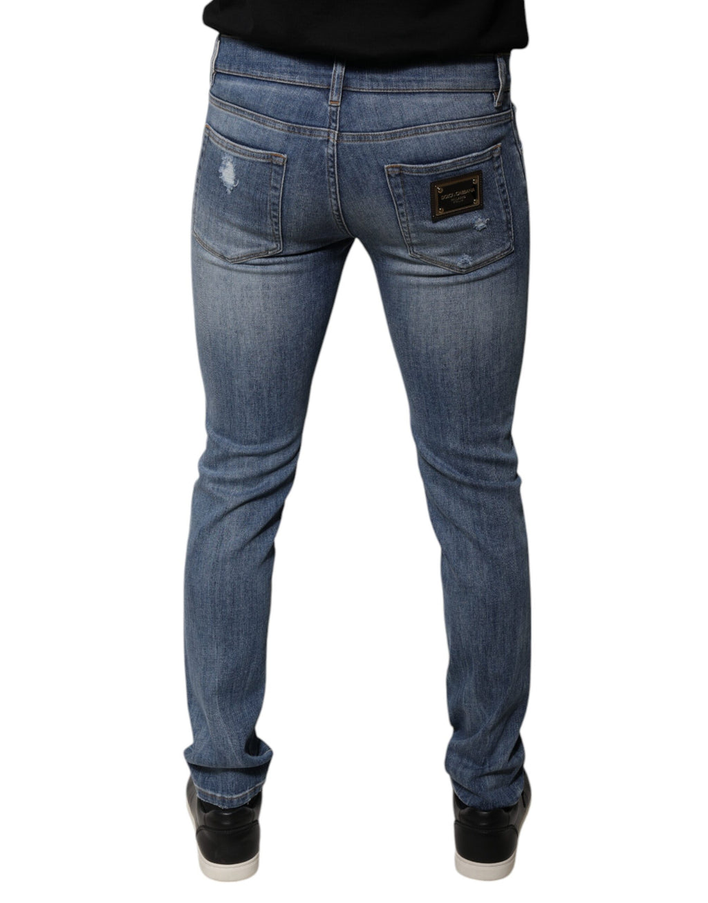 Blaue Used-Stretch-Skinny-Jeans aus Baumwolle