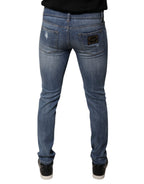 Blaue Used-Stretch-Skinny-Jeans aus Baumwolle