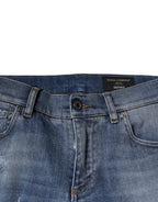 Blaue Used-Stretch-Skinny-Jeans aus Baumwolle