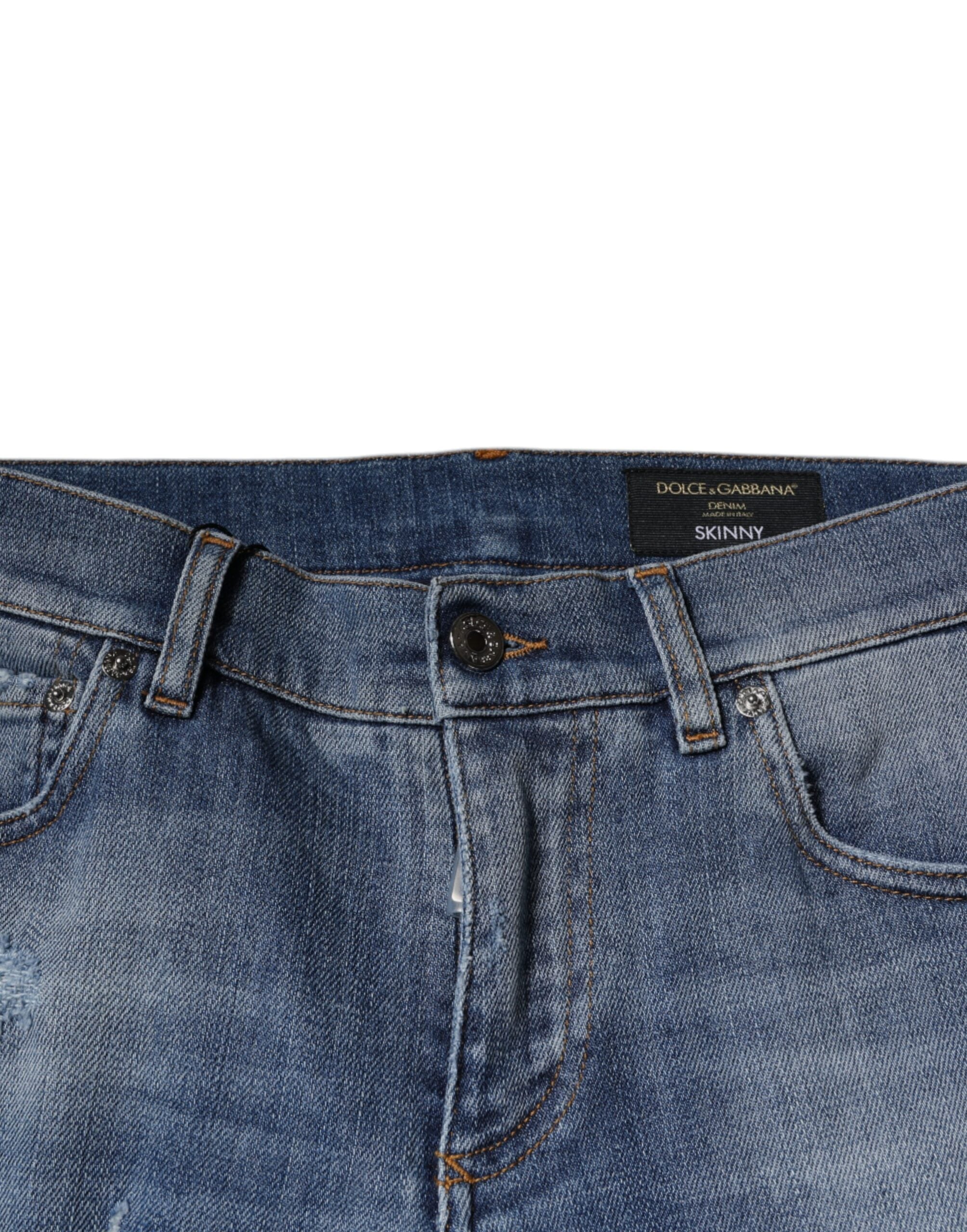 Blaue Used-Stretch-Skinny-Jeans aus Baumwolle