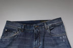 Blue Tattered Cotton Stretch Skinny Denim Jeans