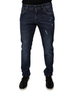 Dunkelblaue Skinny Jeans aus Baumwolle mit Logo