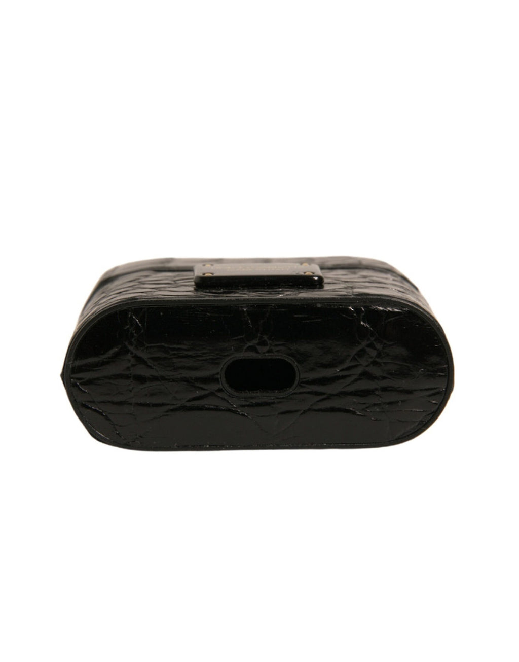 Custodia per Airpods in pelle nera con logo in metallo