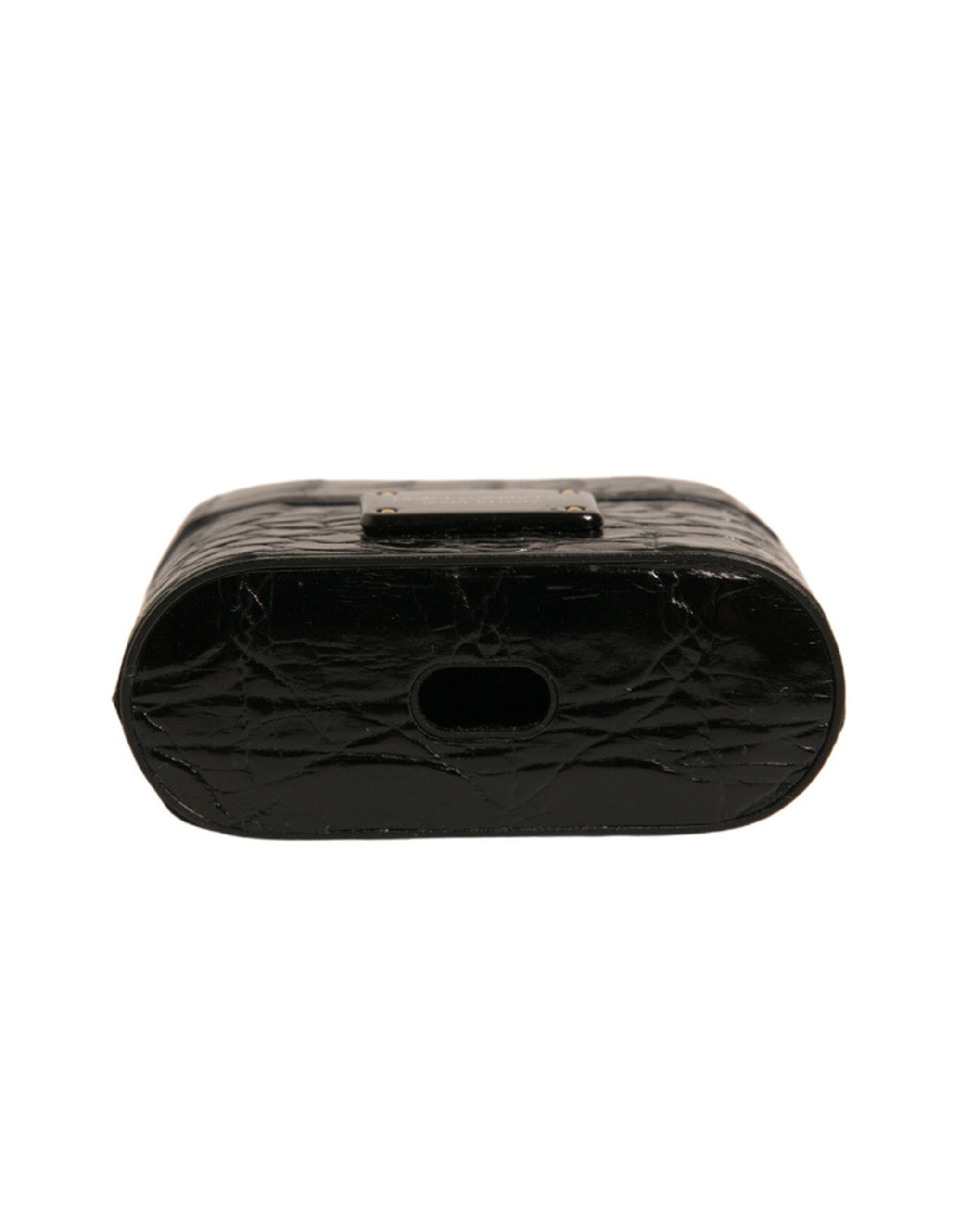 Custodia per Airpods in pelle nera con logo in metallo