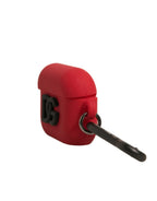 Rote Silikongummi-Airpods-Hülle mit geprägtem Logo