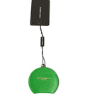 Porta Specchietto Rotondo in Pelle di Vitello Verde con Logo