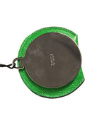Porta Specchietto Rotondo in Pelle di Vitello Verde con Logo