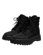 Black Padded Mid Calf Lace Up Boots Shoes