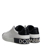 White Black Leather Portofino Sneakers Shoes