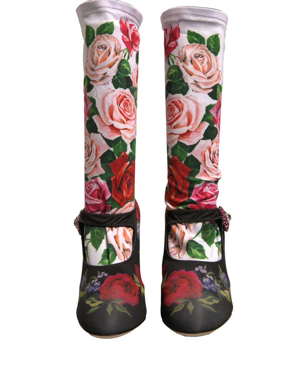 Schwarze Socken mit Blumenmuster Kristallstiefel Jersey-Schuhe
