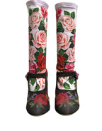 Schwarze Socken mit Blumenmuster Kristallstiefel Jersey-Schuhe