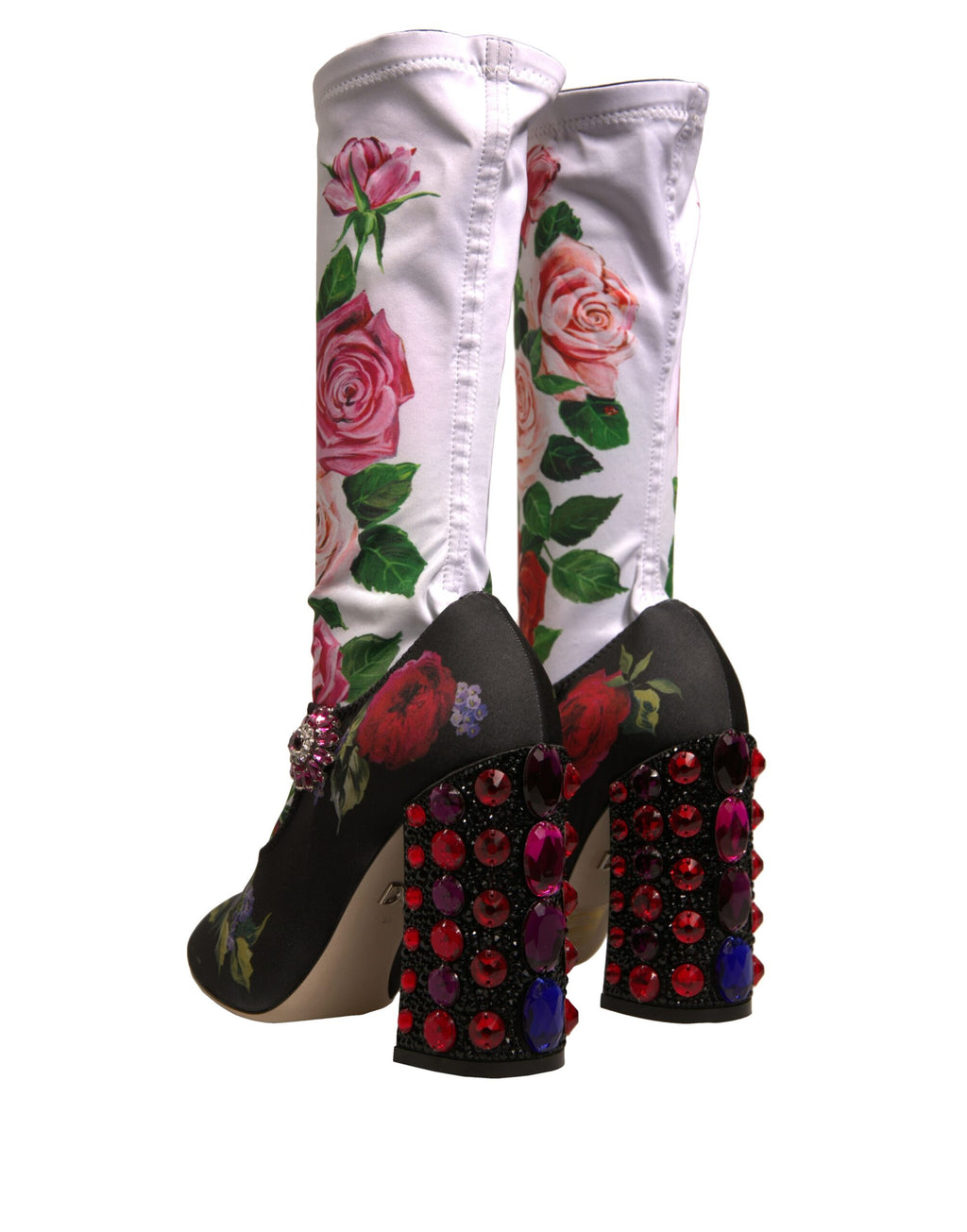 Schwarze Socken mit Blumenmuster Kristallstiefel Jersey-Schuhe