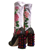 Schwarze Socken mit Blumenmuster Kristallstiefel Jersey-Schuhe