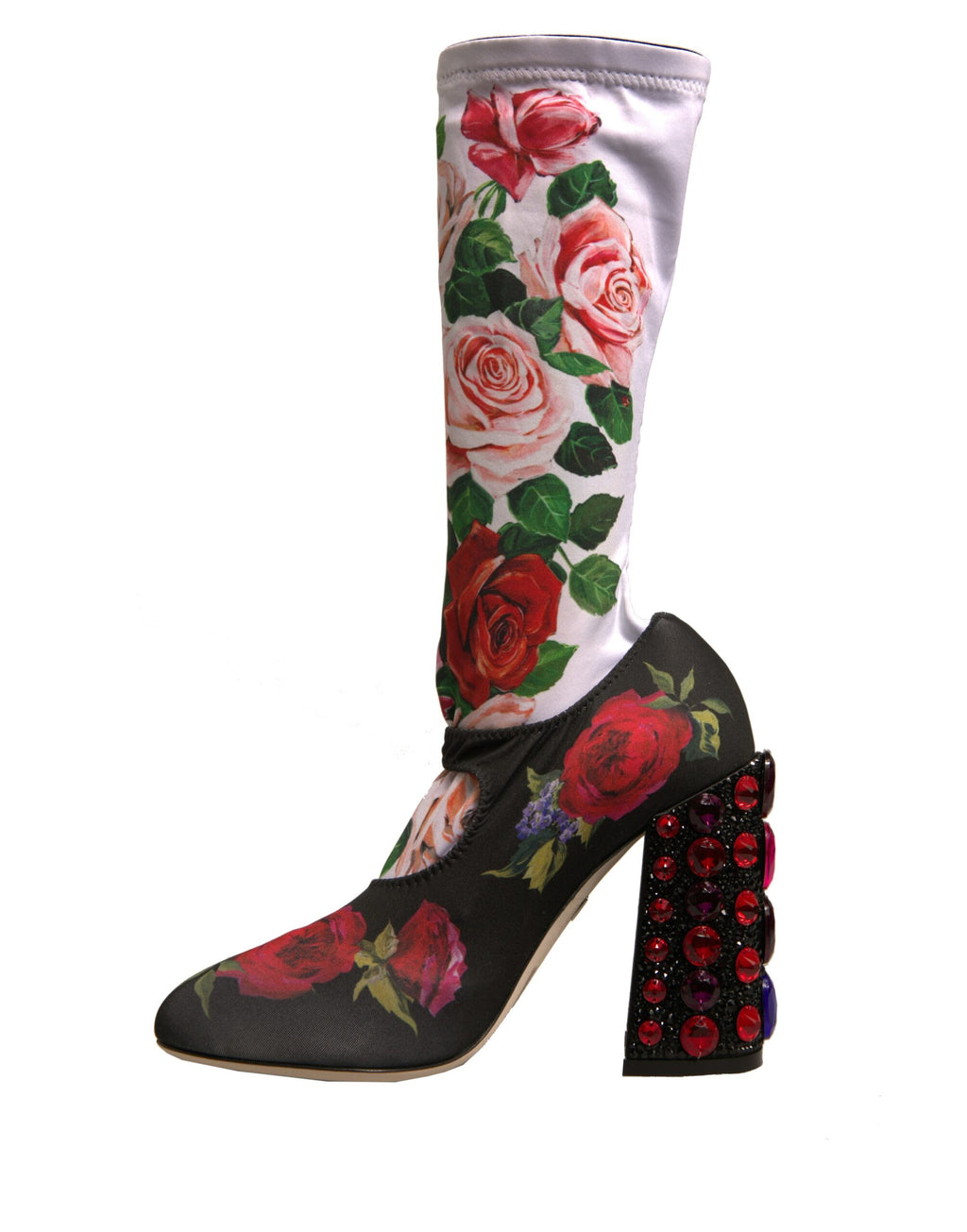 Schwarze Socken mit Blumenmuster Kristallstiefel Jersey-Schuhe
