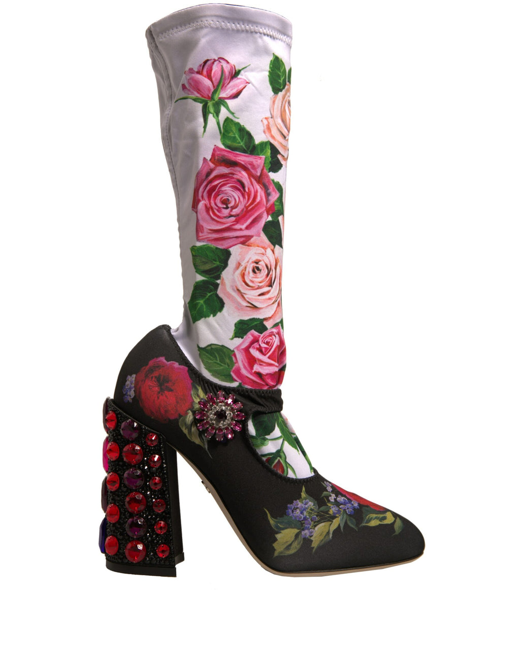 Schwarze Socken mit Blumenmuster Kristallstiefel Jersey-Schuhe