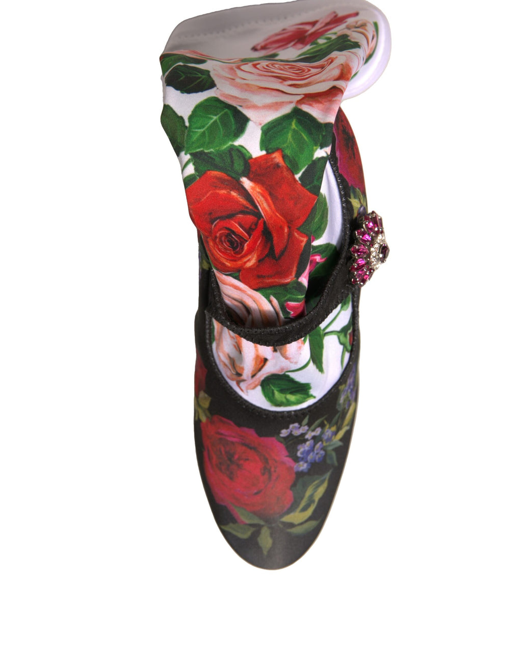 Schwarze Socken mit Blumenmuster Kristallstiefel Jersey-Schuhe