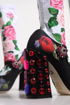 Schwarze Socken mit Blumenmuster Kristallstiefel Jersey-Schuhe