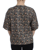 Gray Gold Key Print Silk Blouse T-shirt