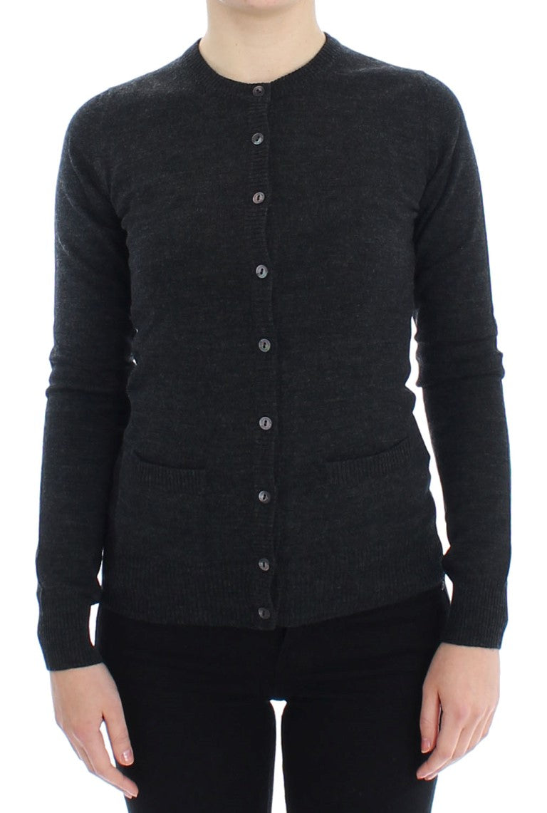 Cardigan Sweater in Grey Wool with Buttons