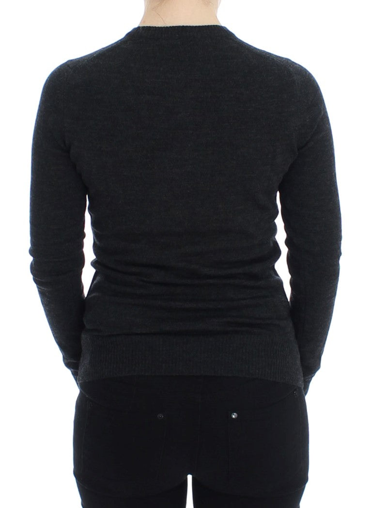 Cardigan Sweater in Grey Wool with Buttons