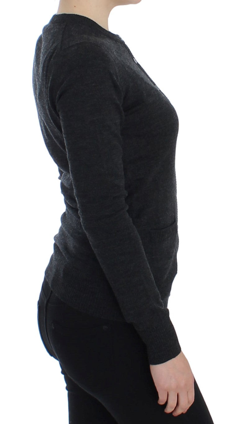 Cardigan Sweater in Grey Wool with Buttons