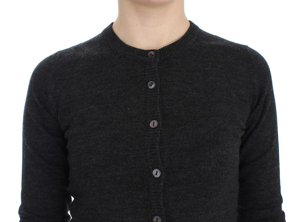 Cardigan Sweater in Grey Wool with Buttons