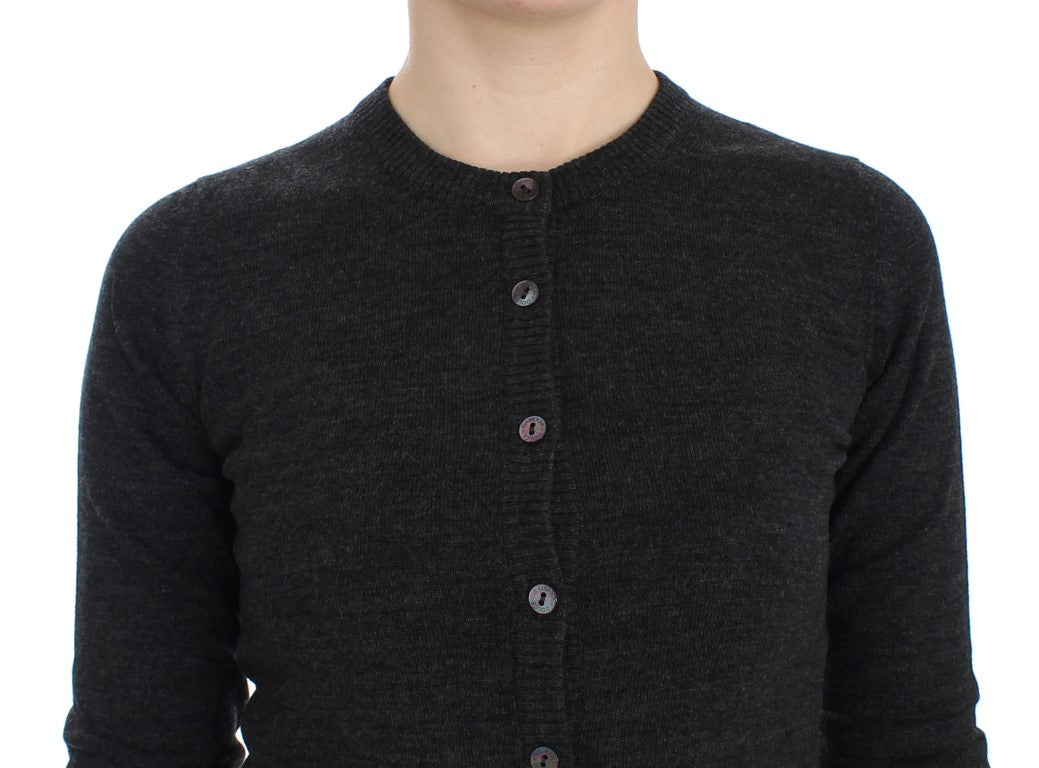 Cardigan Sweater in Grey Wool with Buttons