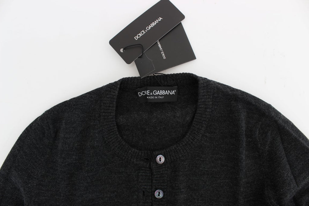 Cardigan Sweater in Grey Wool with Buttons