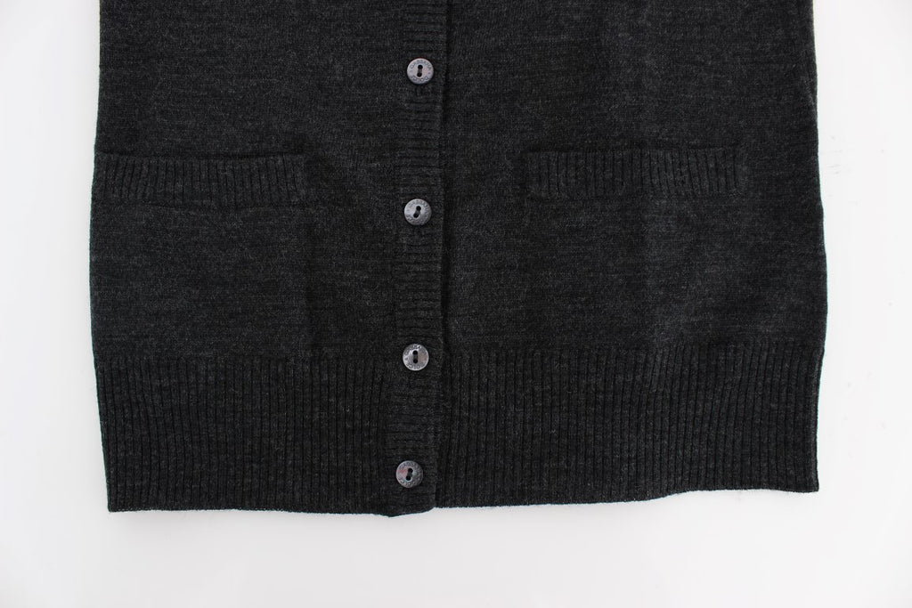 Cardigan Sweater in Grey Wool with Buttons