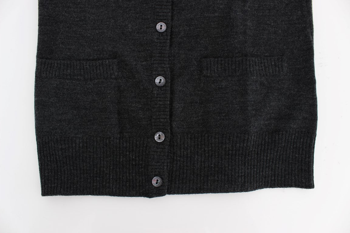 Cardigan Sweater in Grey Wool with Buttons