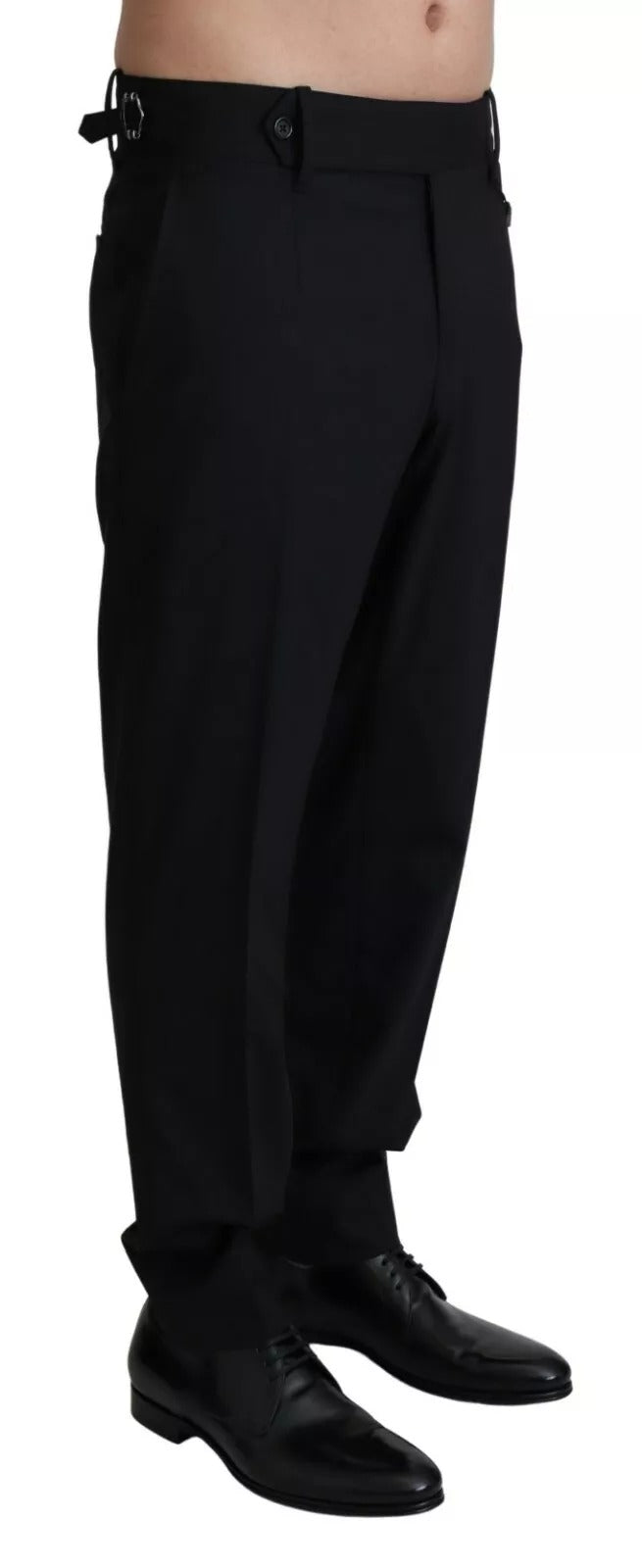 Schwarze Wollstretch-Anzughose