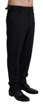 Schwarze Wollstretch-Anzughose