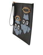 Schwarze Ledertasche für Herren mit Reißverschluss #DGFAMILY mit Verzierungen