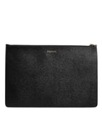 Schwarze Ledertasche für Herren mit Reißverschluss #DGFAMILY mit Verzierungen
