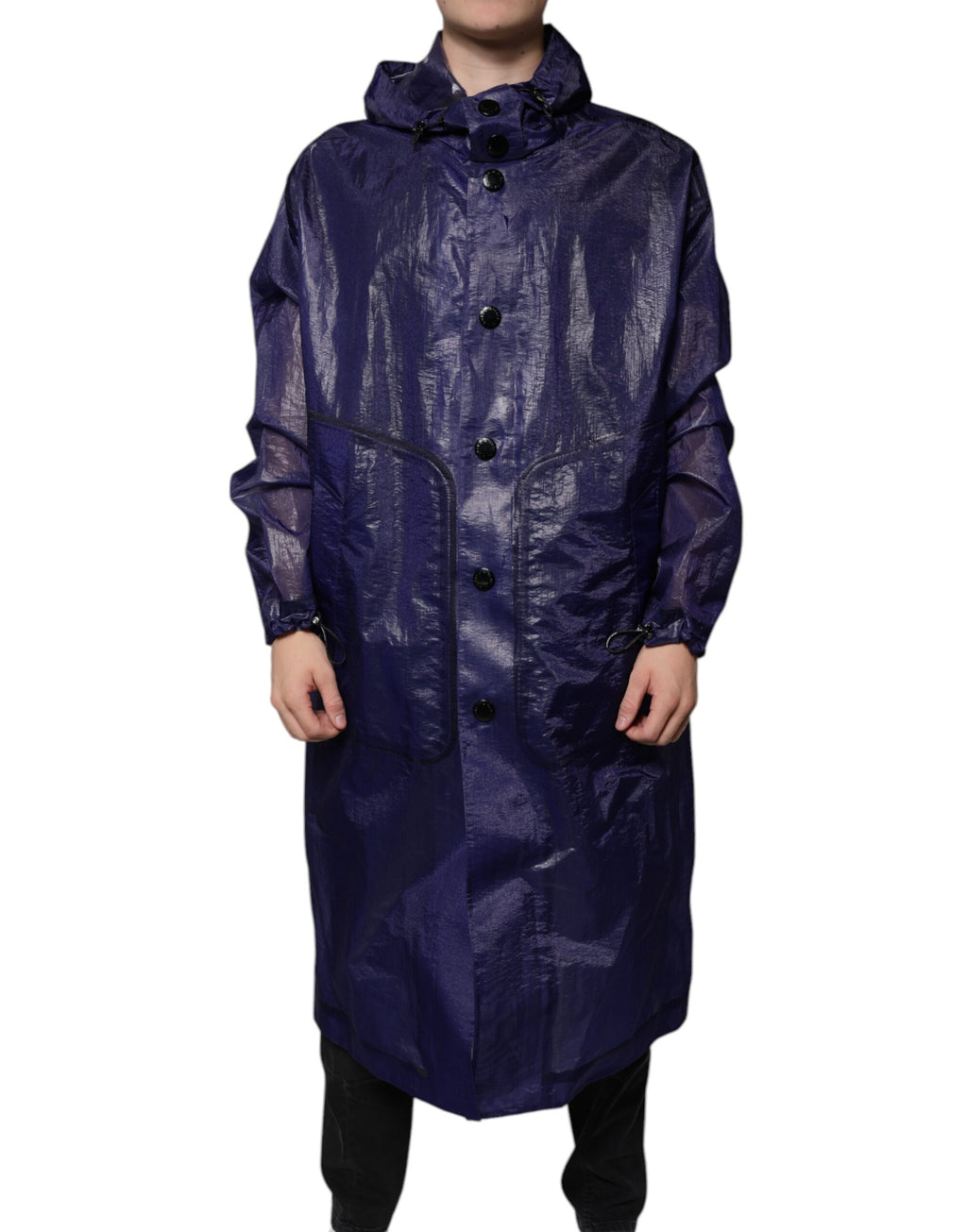 Dunkelblaue Herren-Regenjacke aus Baumwolle mit Kapuze