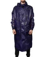 Dunkelblaue Herren-Regenjacke aus Baumwolle mit Kapuze