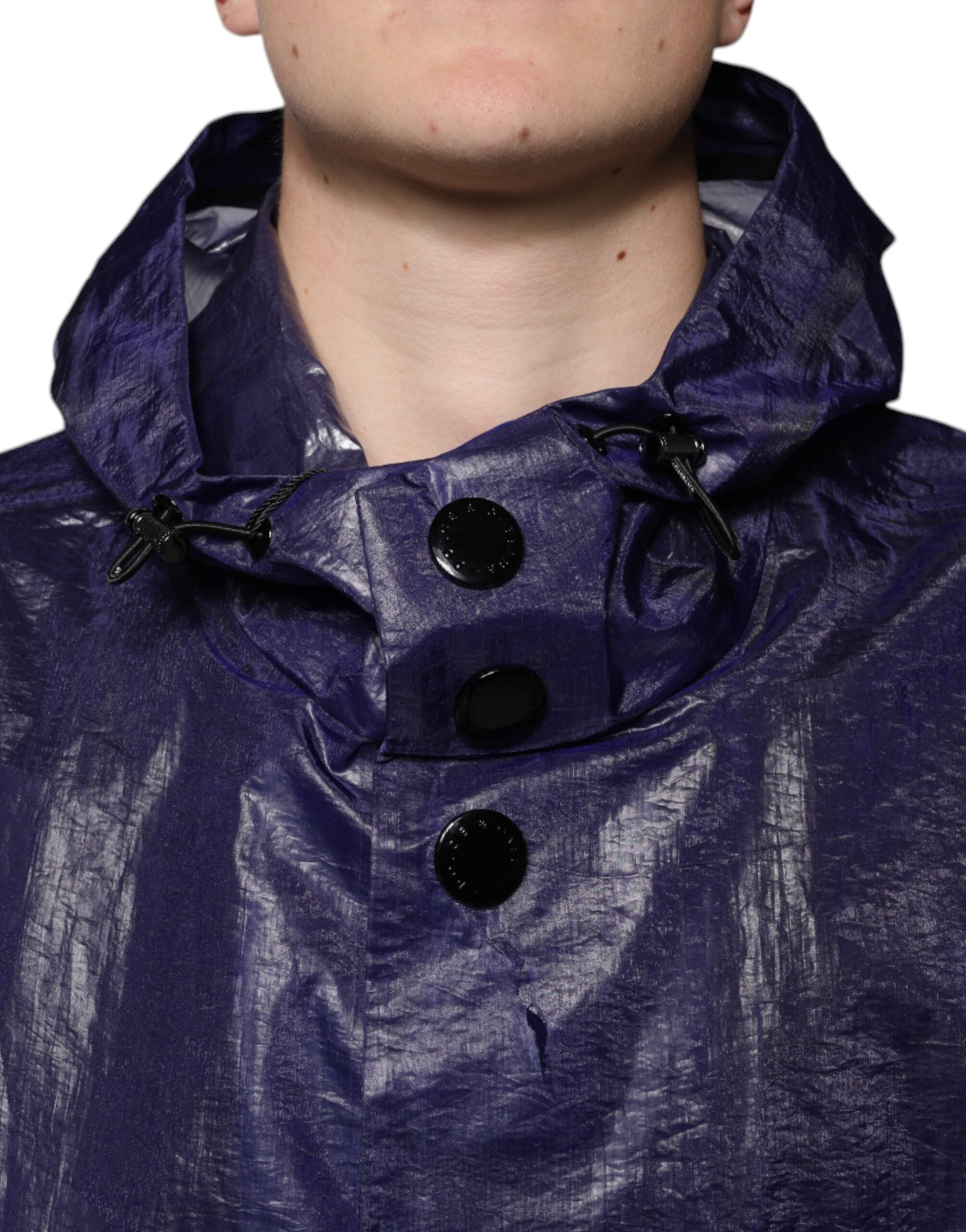 Dunkelblaue Herren-Regenjacke aus Baumwolle mit Kapuze