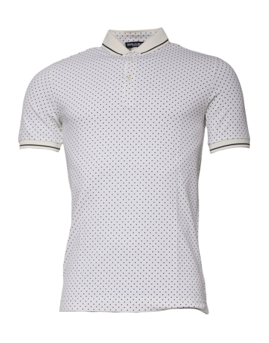 Weißes Baumwoll-Polo-T-Shirt mit Tupfen und Kragen