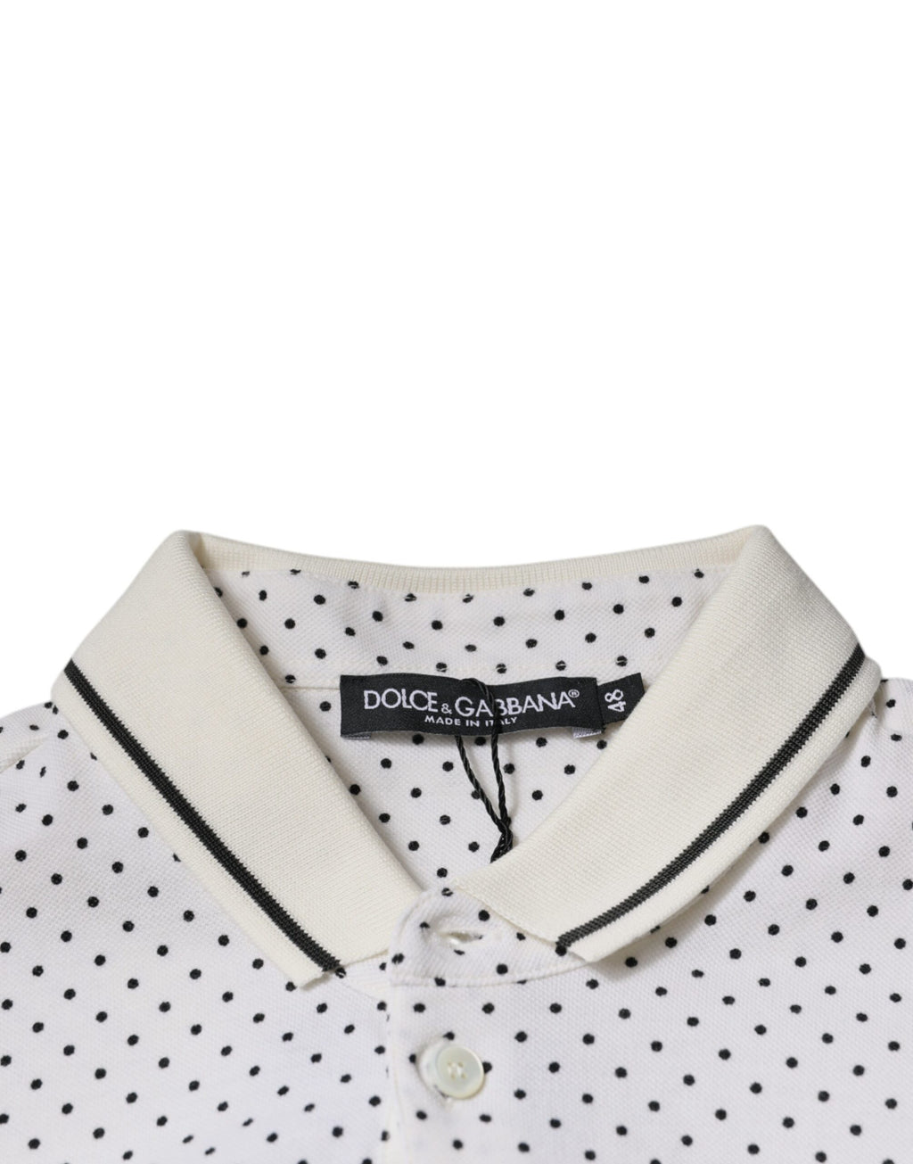 Weißes Baumwoll-Polo-T-Shirt mit Tupfen und Kragen