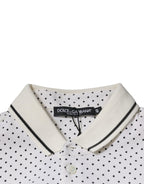 Weißes Baumwoll-Polo-T-Shirt mit Tupfen und Kragen