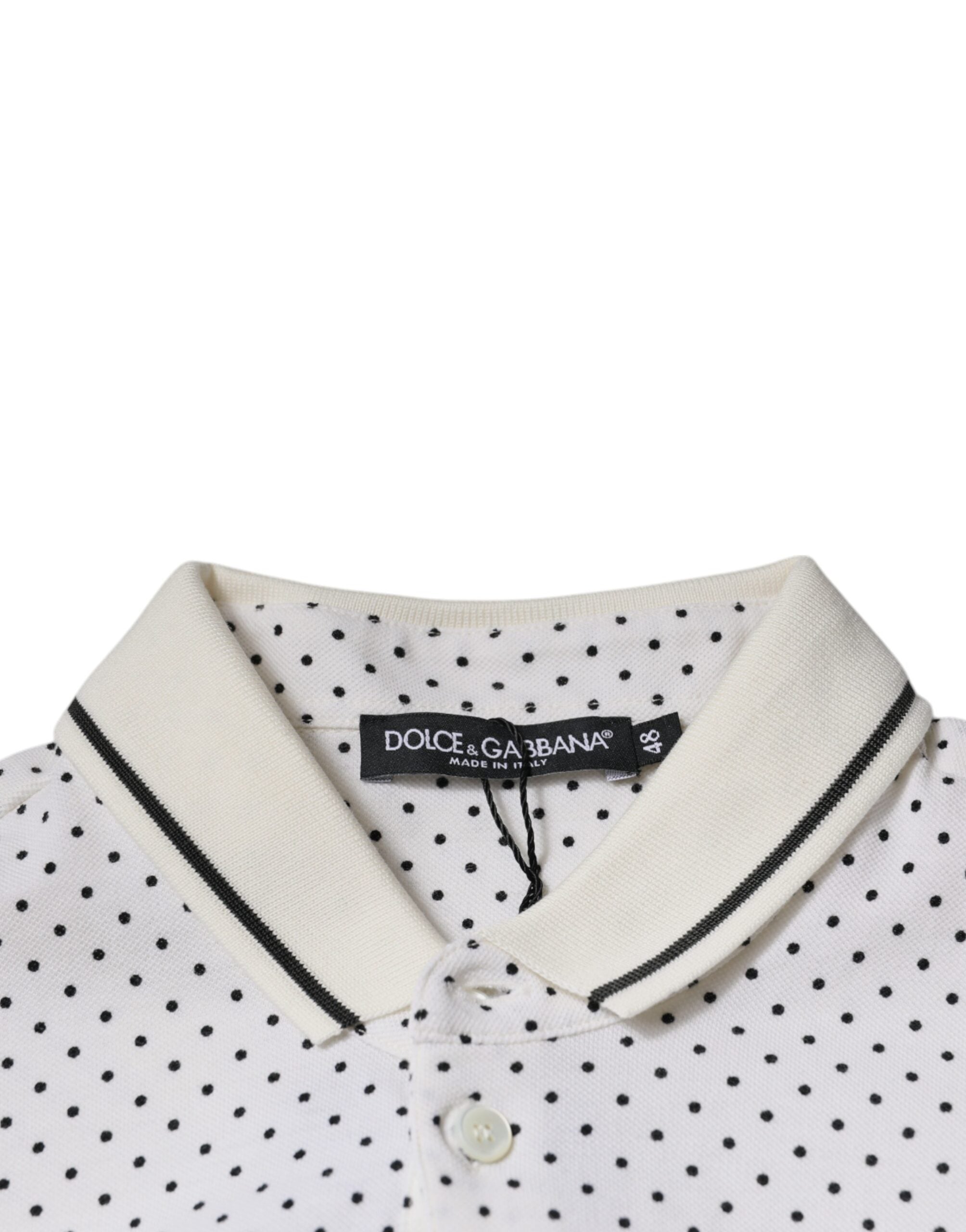 Weißes Baumwoll-Polo-T-Shirt mit Tupfen und Kragen