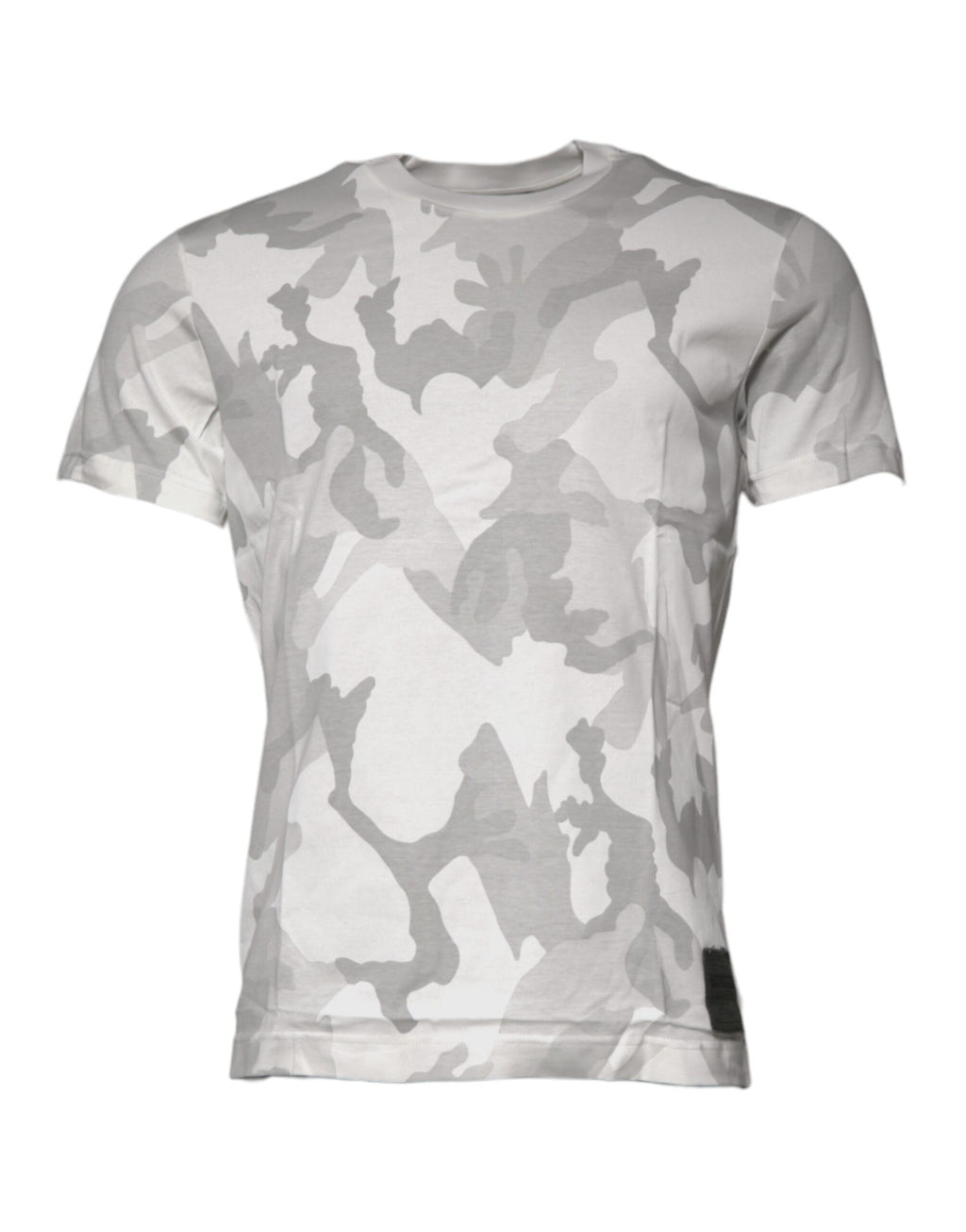 Weiß-graues Baumwoll-T-Shirt mit Rundhalsausschnitt und Camouflage-Muster