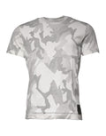Weiß-graues Baumwoll-T-Shirt mit Rundhalsausschnitt und Camouflage-Muster