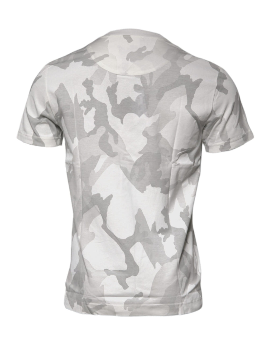 Weiß-graues Baumwoll-T-Shirt mit Rundhalsausschnitt und Camouflage-Muster