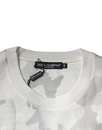 Weiß-graues Baumwoll-T-Shirt mit Rundhalsausschnitt und Camouflage-Muster