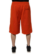Red Cotton Blend Mid Waist Men Bermuda Shorts